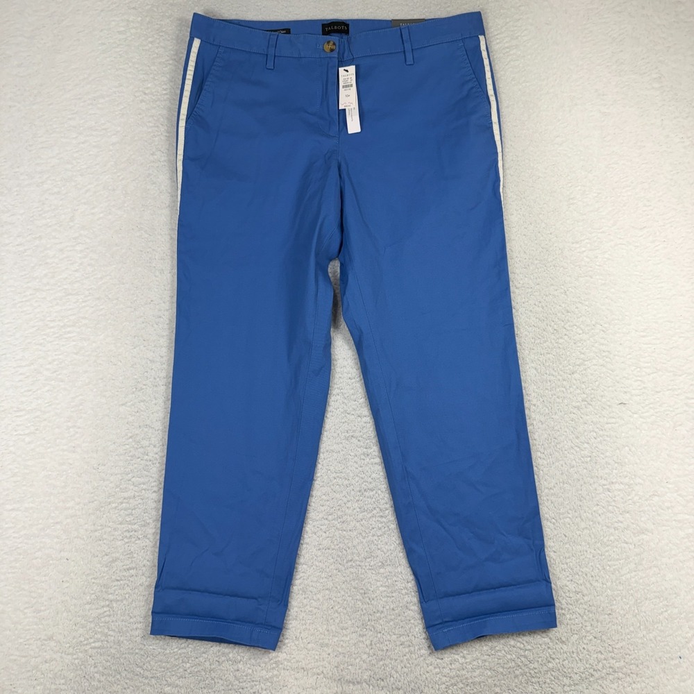 Talbots Relaxed Chino Pants Blue Stripe Accent Women Size 10P (35x26) Work NWT